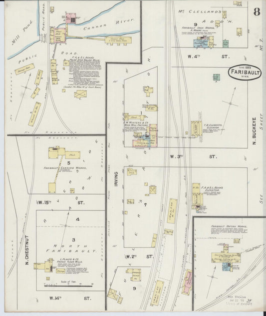 Sanborn Fire Insurance Map from Faribault, Rice County, Minnesota (1889), Sheet #0008 - Historic Sanborn Fire Insurance Map Print, vintage old map wall art, antique decor, genealogy gift, Minnesota Minnesota map