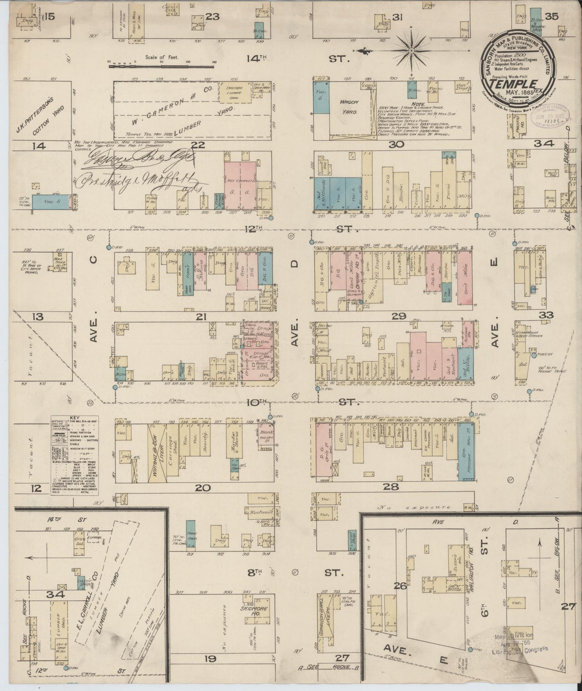 Sanborn Fire Insurance Map from Temple, Bell County, Texas (1885), Sheet #0001 - Historic Sanborn Fire Insurance Map Print, vintage old map wall art, antique decor, genealogy gift, Texas Texas map