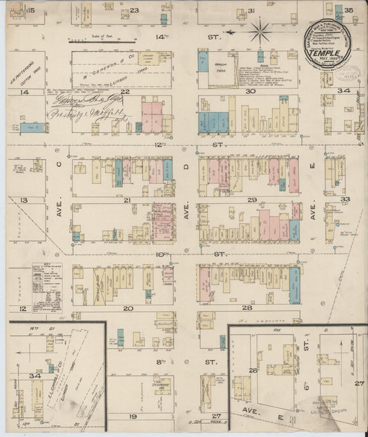 Sanborn Fire Insurance Map from Temple, Bell County, Texas (1885), Sheet #0001 - Historic Sanborn Fire Insurance Map Print, vintage old map wall art, antique decor, genealogy gift, Texas Texas map