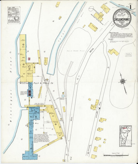Sanborn Fire Insurance Map from Sheldon Springs, Franklin County, Vermont (1920), Sheet #0001 - Complete Map Set gallery image, historic Sanborn map, vintage wall art, Vermont Vermont