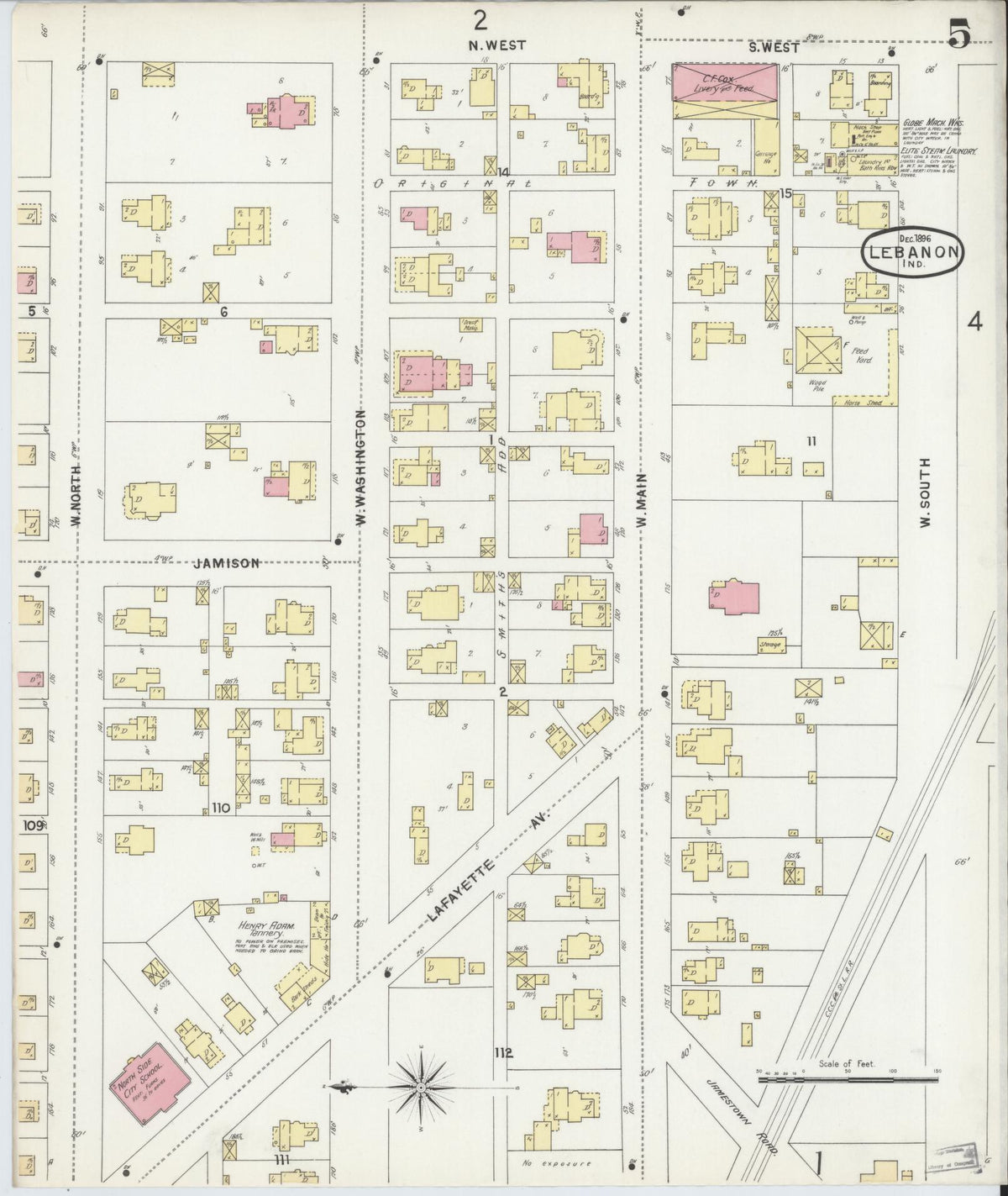 Sanborn Fire Insurance Map from Lebanon, Boone County, Indiana (1896), Sheet #0005 - Historic Sanborn Fire Insurance Map Print, vintage old map wall art, antique decor, genealogy gift, Indiana Indiana map