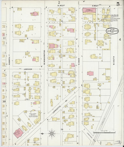 Sanborn Fire Insurance Map from Lebanon, Boone County, Indiana (1896), Sheet #0005 - Historic Sanborn Fire Insurance Map Print, vintage old map wall art, antique decor, genealogy gift, Indiana Indiana map