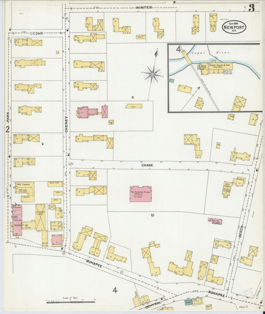 Sanborn Fire Insurance Map from Newport, Sullivan County, New Hampshire (1904), Sheet #0003 - Historic Sanborn Fire Insurance Map Print, vintage old map wall art, antique decor, genealogy gift, New Hampshire New Hampshire map