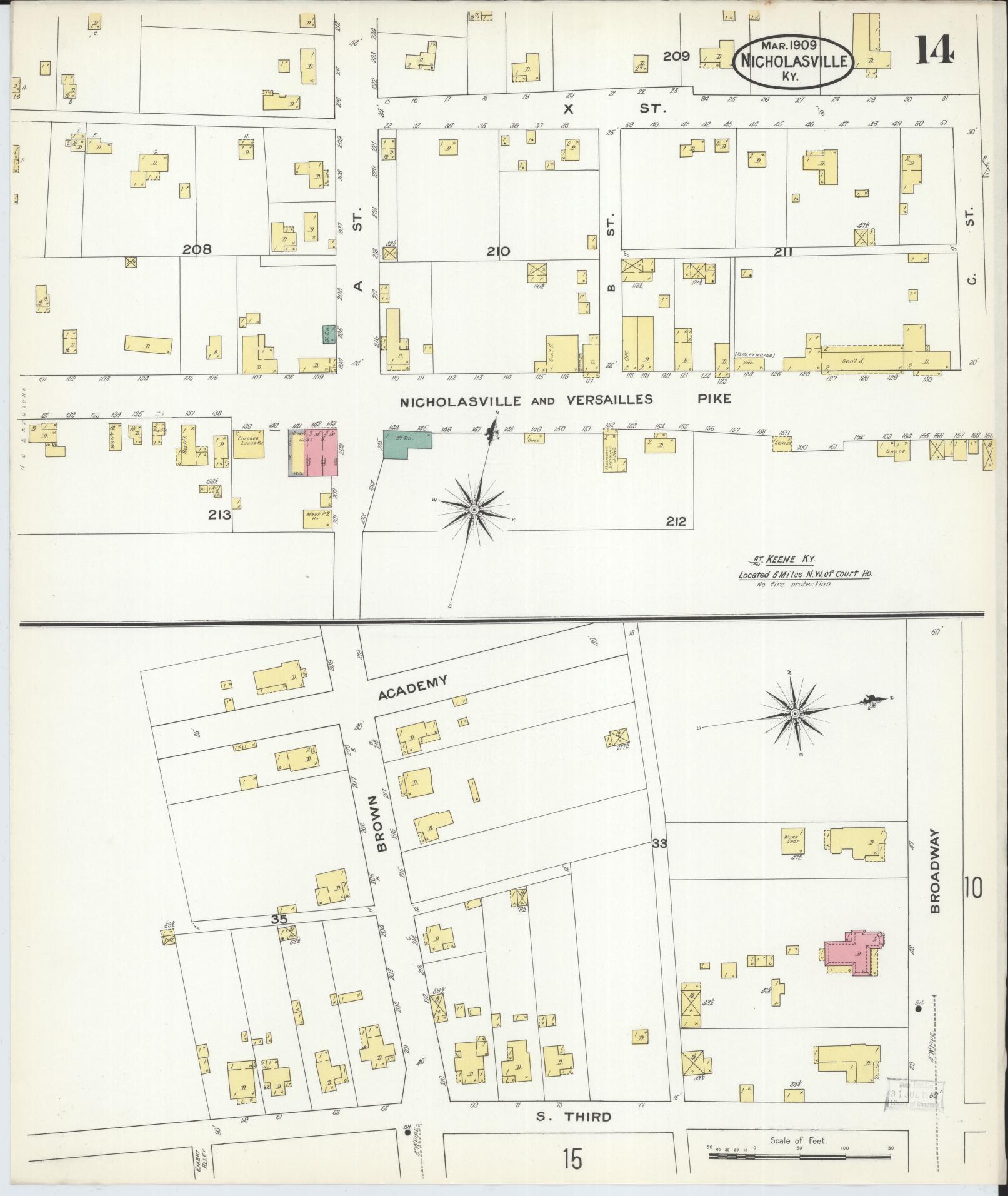 Sanborn Fire Insurance Map from Nicholasville, Jessamine County, Kentucky (1909), Sheet #0014 - Complete Map Set gallery image, historic Sanborn map, vintage wall art, Kentucky Kentucky