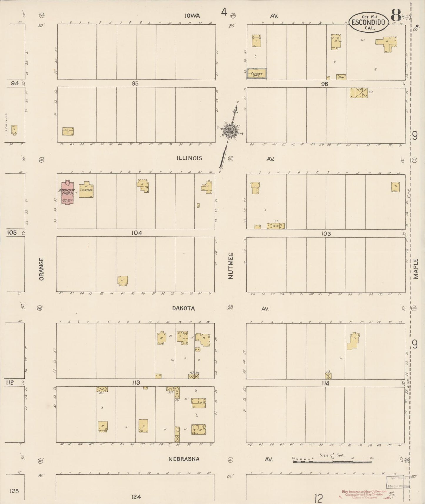 Sanborn Fire Insurance Map from Escondido, San Diego County, California (1911), Sheet #0008 - Complete Map Set gallery image, historic Sanborn map, vintage wall art, California California