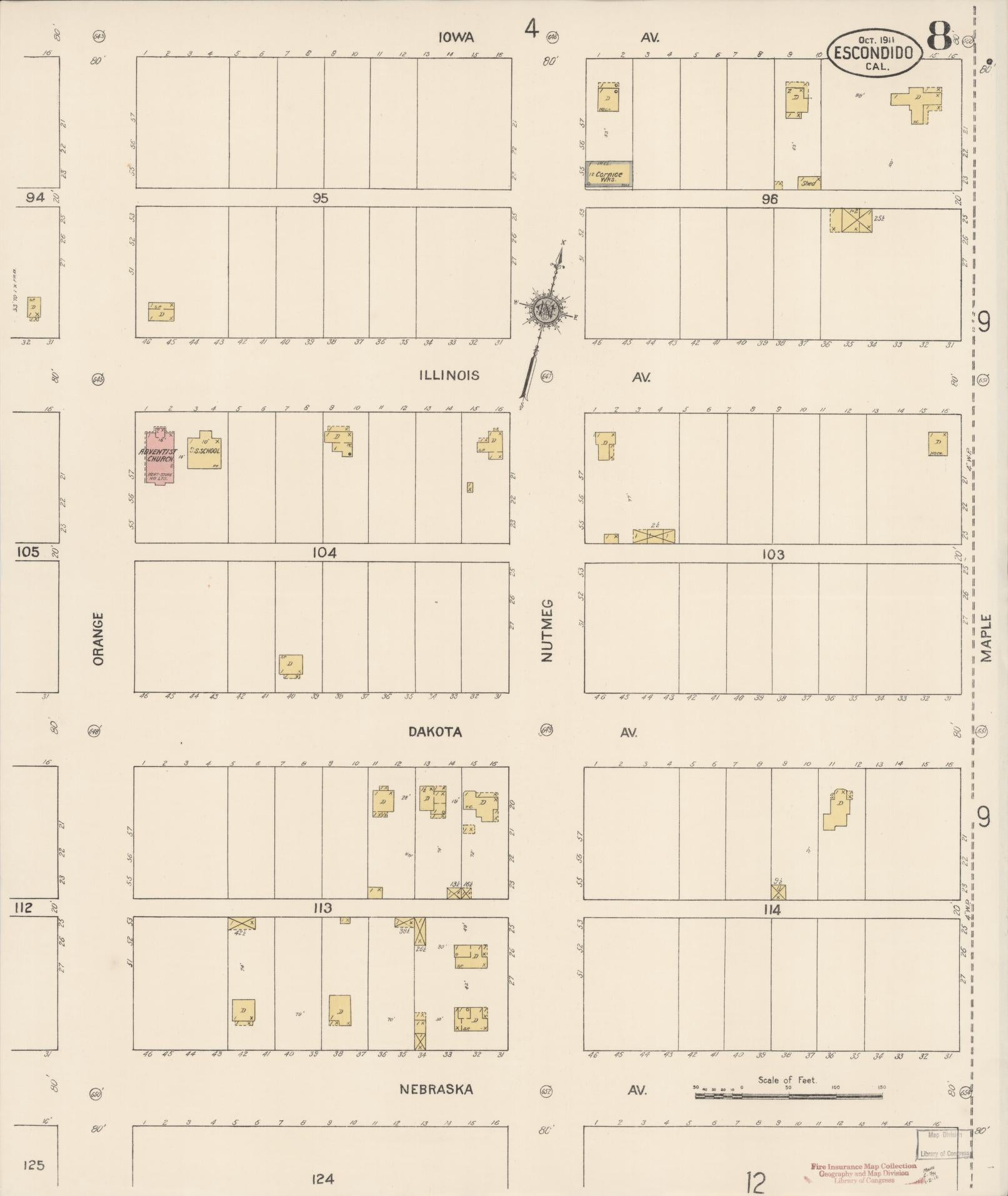 Sanborn Fire Insurance Map from Escondido, San Diego County, California (1911), Sheet #0008 - Complete Map Set gallery image, historic Sanborn map, vintage wall art, California California