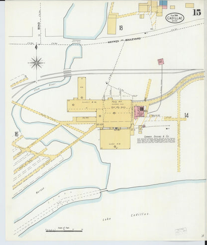 Sanborn Fire Insurance Map from Cadillac, Wexford County, Michigan (1906), Sheet #0015 - Historic Sanborn Fire Insurance Map Print, vintage old map wall art, antique decor, genealogy gift, Michigan Michigan map