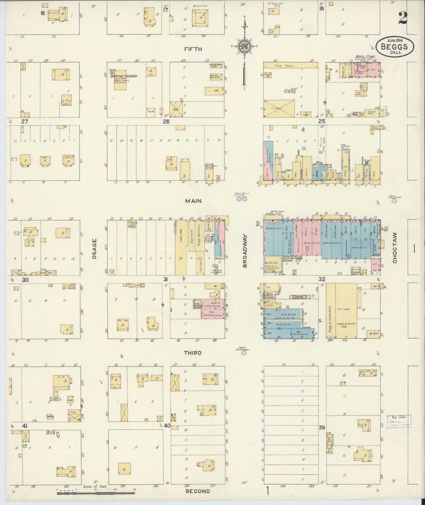 Sanborn Fire Insurance Map from Beggs, Okmulgee County, Oklahoma (1914), Sheet #0002 - Complete Map Set gallery image, historic Sanborn map, vintage wall art, Oklahoma Oklahoma