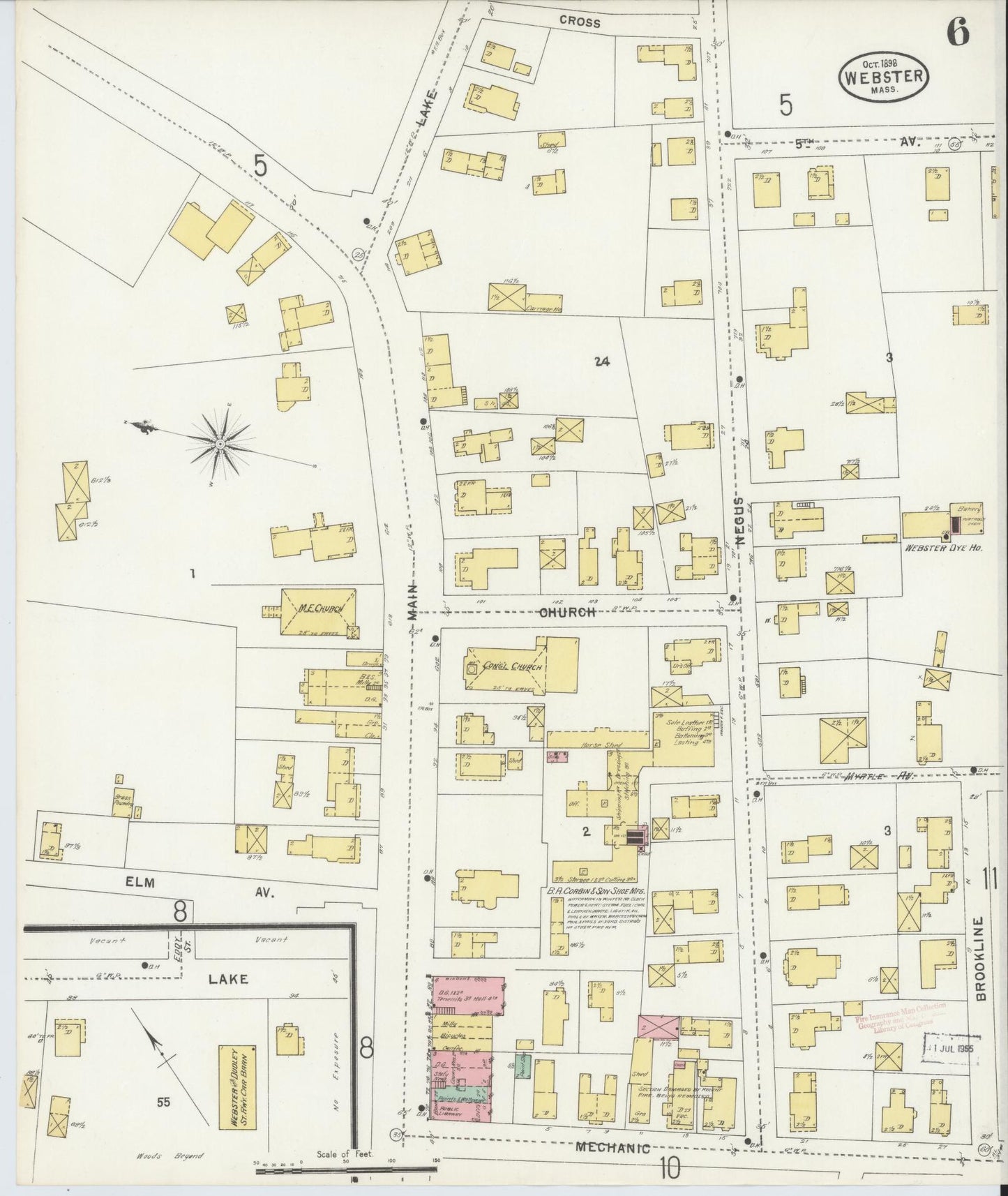 Sanborn Fire Insurance Map from Webster, Worcester County, Massachusetts (1898), Sheet #0006 - Complete Map Set gallery image, historic Sanborn map, vintage wall art, Massachusetts Massachusetts