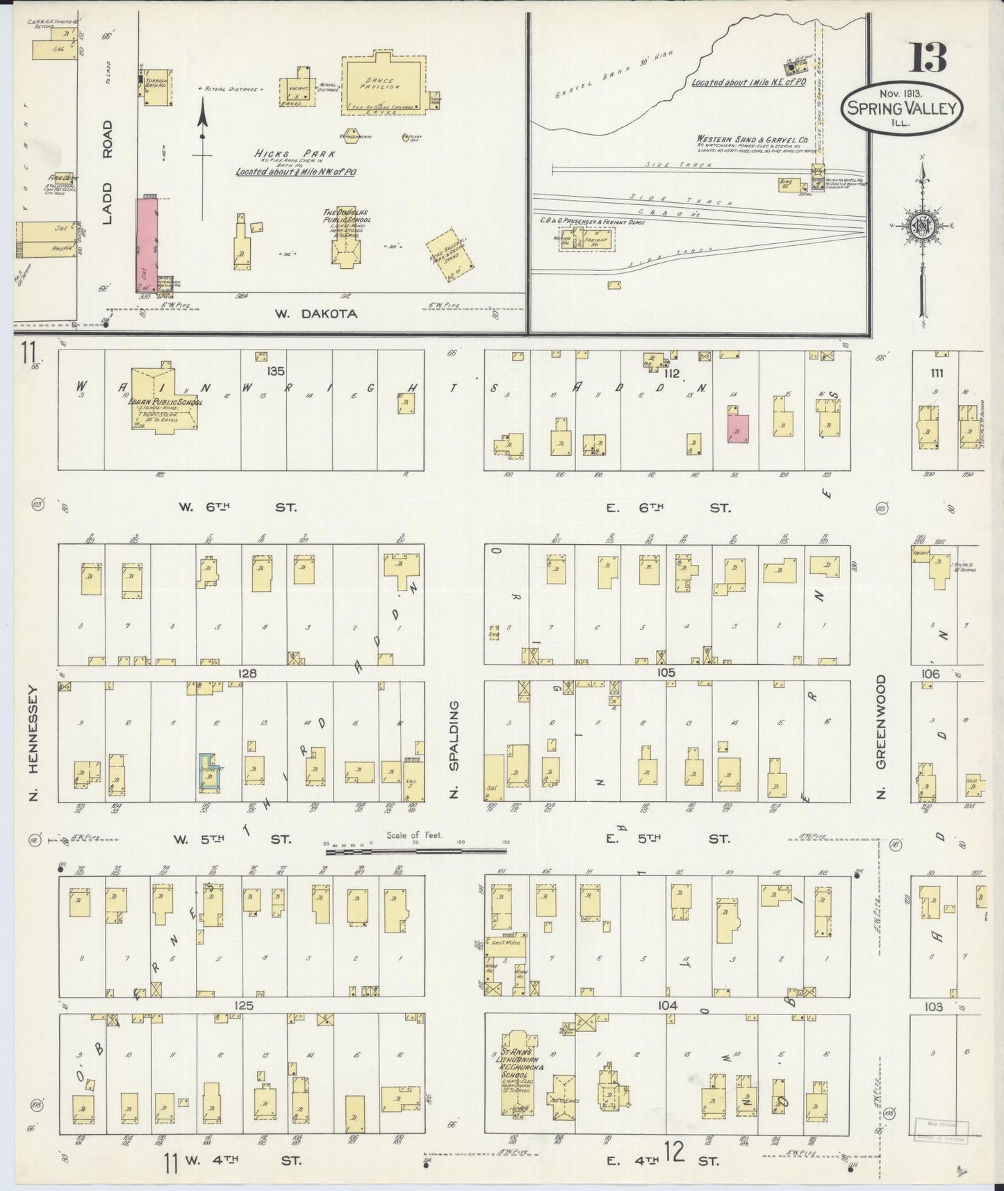 Sanborn Fire Insurance Map from Spring Valley, Bureau County, Illinois (1913), Sheet #0013 - Historic Sanborn Fire Insurance Map Print, vintage old map wall art, antique decor, genealogy gift, Illinois Illinois map