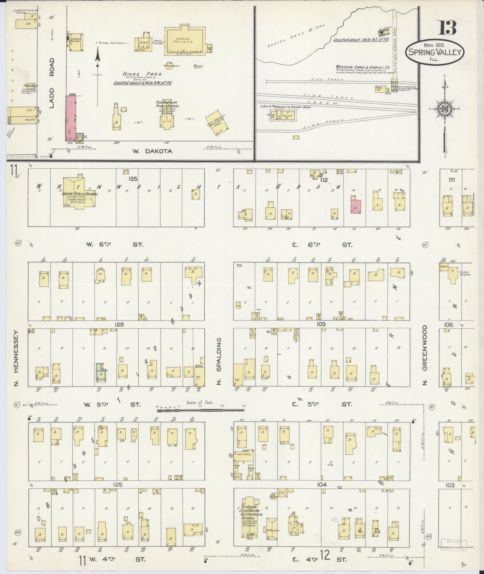 Sanborn Fire Insurance Map from Spring Valley, Bureau County, Illinois (1913), Sheet #0013 - Historic Sanborn Fire Insurance Map Print, vintage old map wall art, antique decor, genealogy gift, Illinois Illinois map