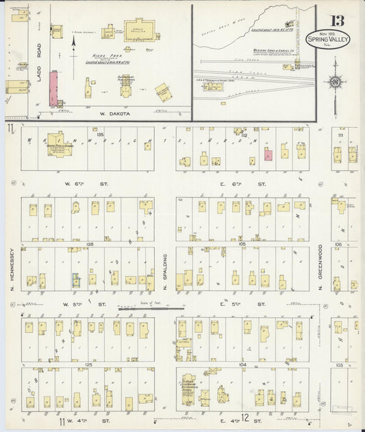 Sanborn Fire Insurance Map from Spring Valley, Bureau County, Illinois (1913), Sheet #0013 - Historic Sanborn Fire Insurance Map Print, vintage old map wall art, antique decor, genealogy gift, Illinois Illinois map