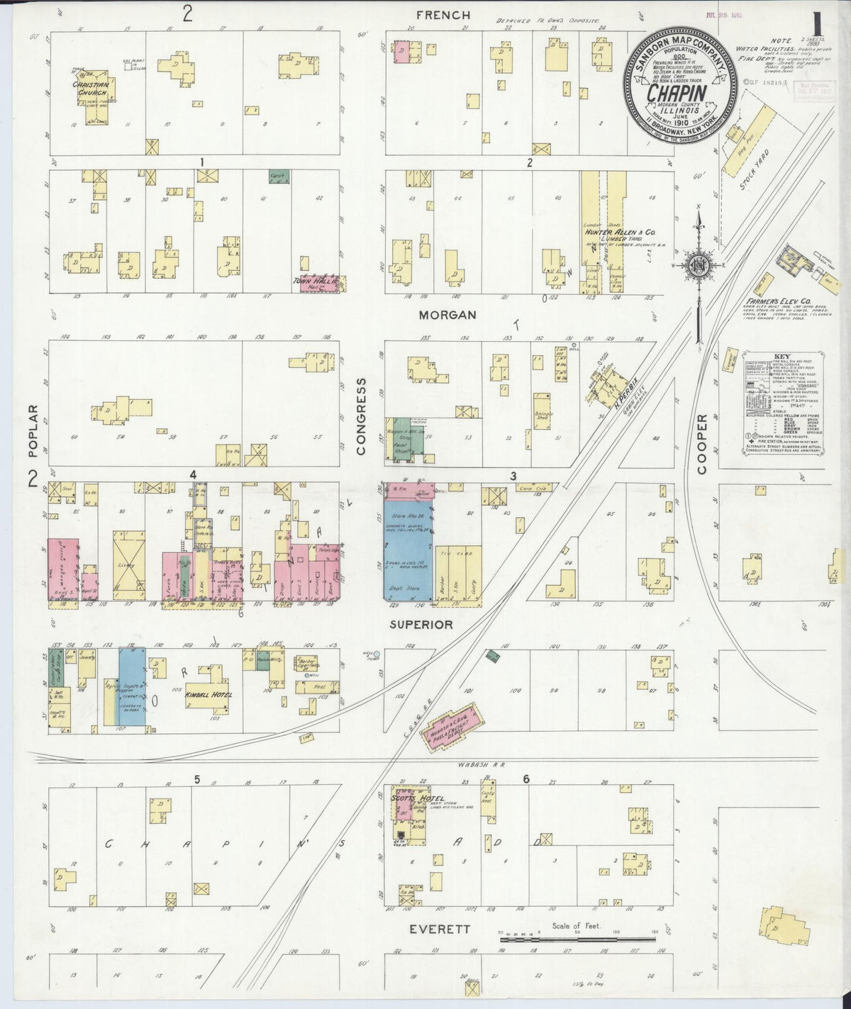 Sanborn Fire Insurance Map from Chapin, Morgan County, Illinois (1910), Sheet #0001 - Historic Sanborn Fire Insurance Map Print, vintage old map wall art, antique decor, genealogy gift, Illinois Illinois map