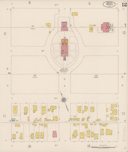 Sanborn Fire Insurance Map from Merced, Merced County, California (1922), Sheet #0012 - Historic Sanborn Fire Insurance Map Print, vintage old map wall art, antique decor, genealogy gift, California California map
