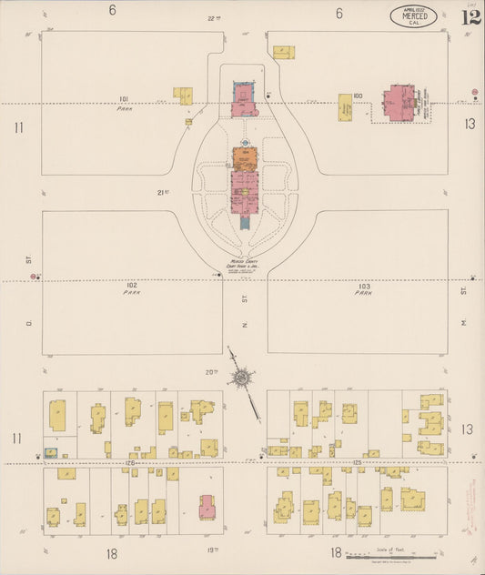 Sanborn Fire Insurance Map from Merced, Merced County, California (1922), Sheet #0012 - Historic Sanborn Fire Insurance Map Print, vintage old map wall art, antique decor, genealogy gift, California California map