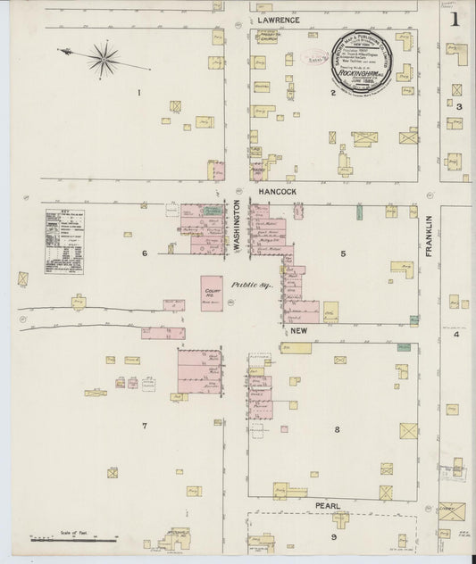 Sanborn Fire Insurance Map from Rockingham, Richmond County, North Carolina (1889), Sheet #0001 - Complete Map Set gallery image, historic Sanborn map, vintage wall art, North Carolina North Carolina
