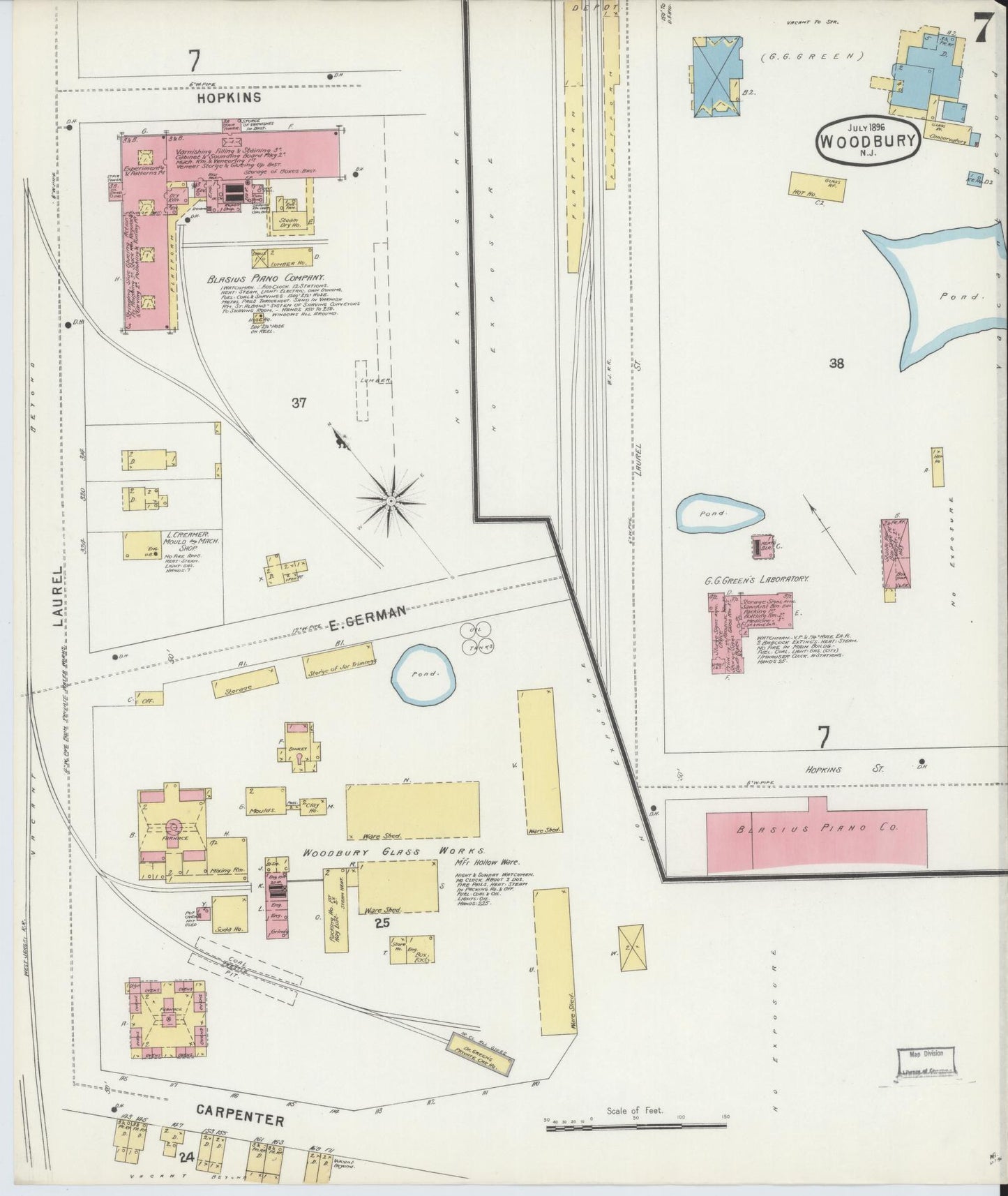 Sanborn Fire Insurance Map from Woodbury, Gloucester County, New Jersey (1896), Sheet #0007 - Complete Map Set gallery image, historic Sanborn map, vintage wall art, New Jersey New Jersey