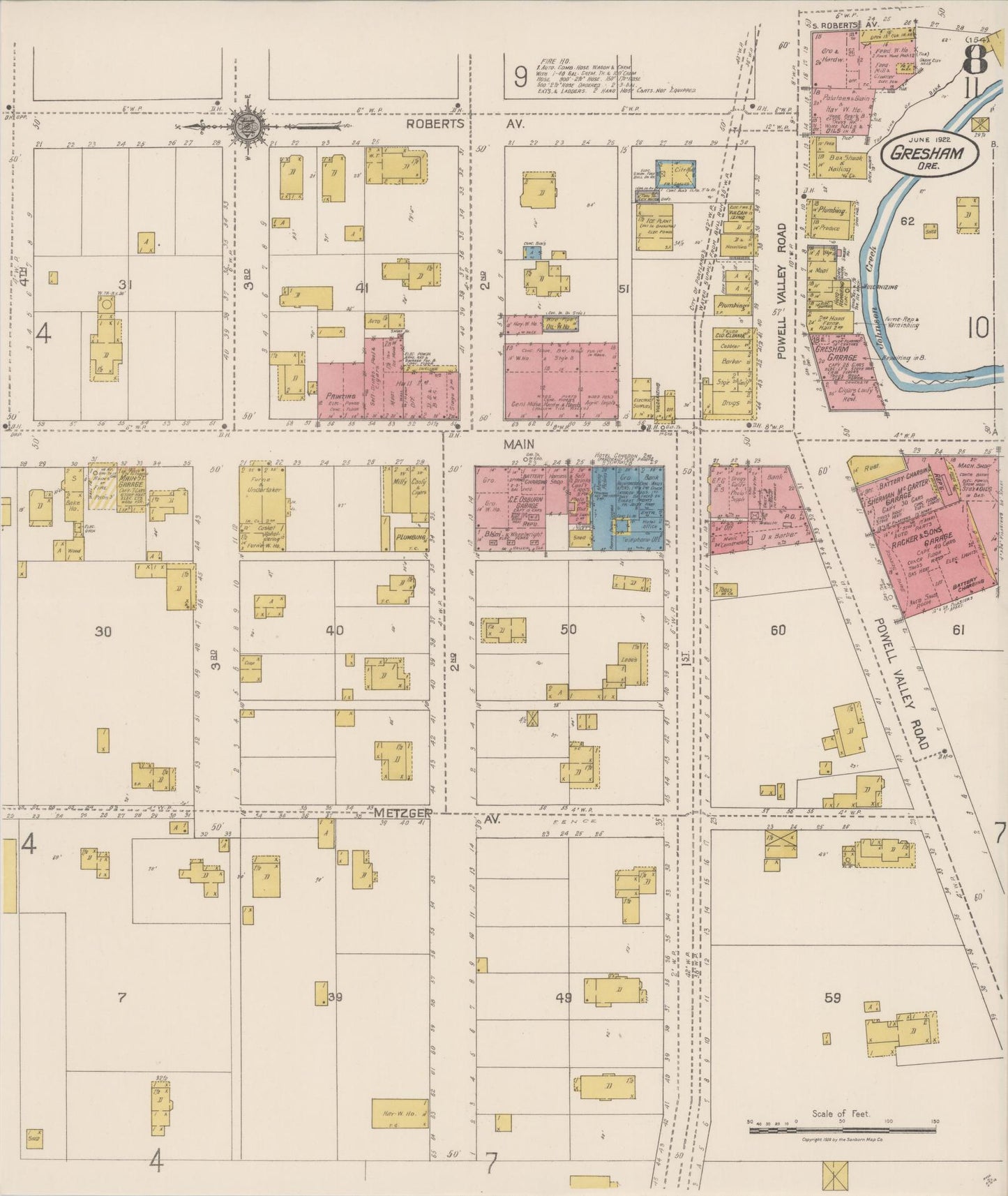 Sanborn Fire Insurance Map from Gresham, Multnomah County, Oregon (1922), Sheet #0008 - Complete Map Set gallery image, historic Sanborn map, vintage wall art, Oregon Oregon