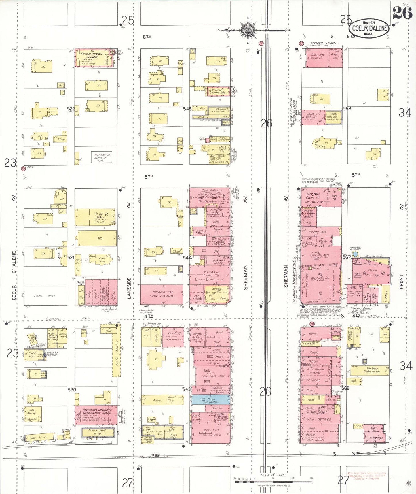 Sanborn Fire Insurance Map from Coeur D'alene, Kootenai County, Idaho (1921), Sheet #0026 - Complete Map Set gallery image, historic Sanborn map, vintage wall art, Idaho Idaho