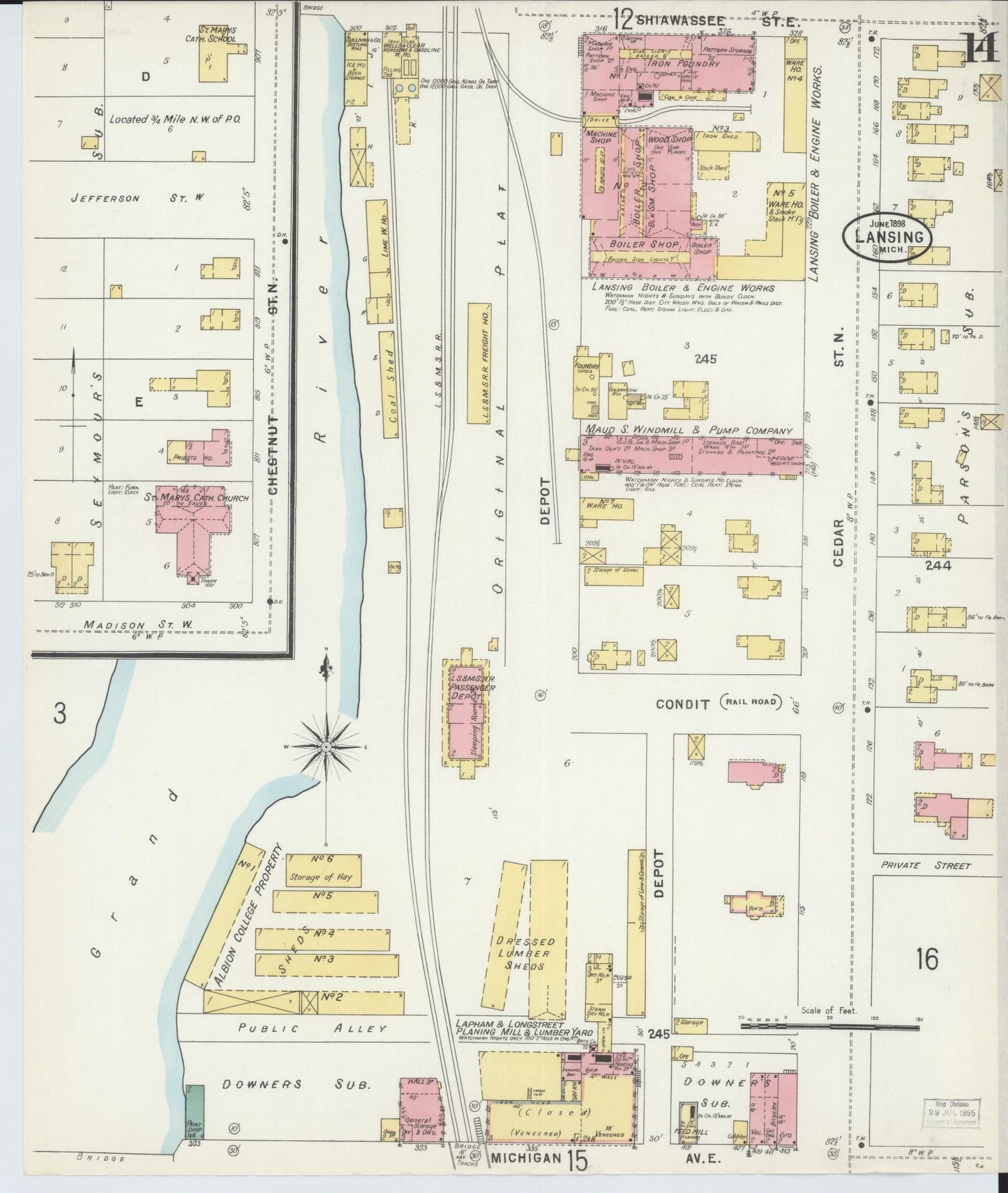 Sanborn Fire Insurance Map from Lansing, Ingham County, Michigan (1898), Sheet #0014 - Complete Map Set gallery image, historic Sanborn map, vintage wall art, Michigan Michigan