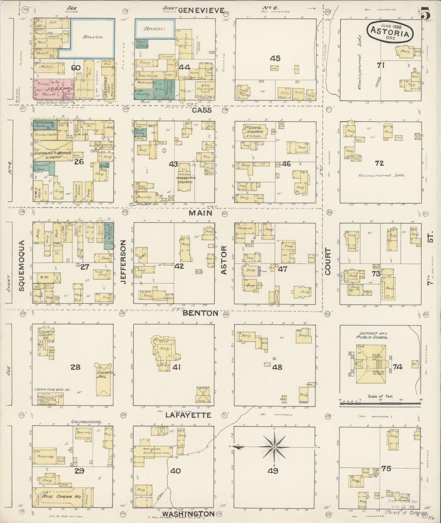 Sanborn Fire Insurance Map from Astoria, Clatsop County, Oregon (1888), Sheet #0005 - Complete Map Set gallery image, historic Sanborn map, vintage wall art, Oregon Oregon