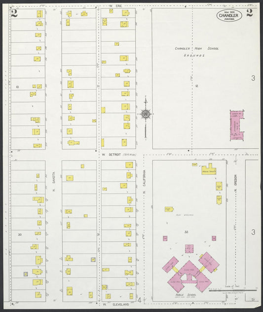 Sanborn Fire Insurance Map from Chandler, Maricopa County, Arizona (1924), Sheet #0002 - Historic Sanborn Fire Insurance Map Print, vintage old map wall art, antique decor, genealogy gift, Arizona Arizona map