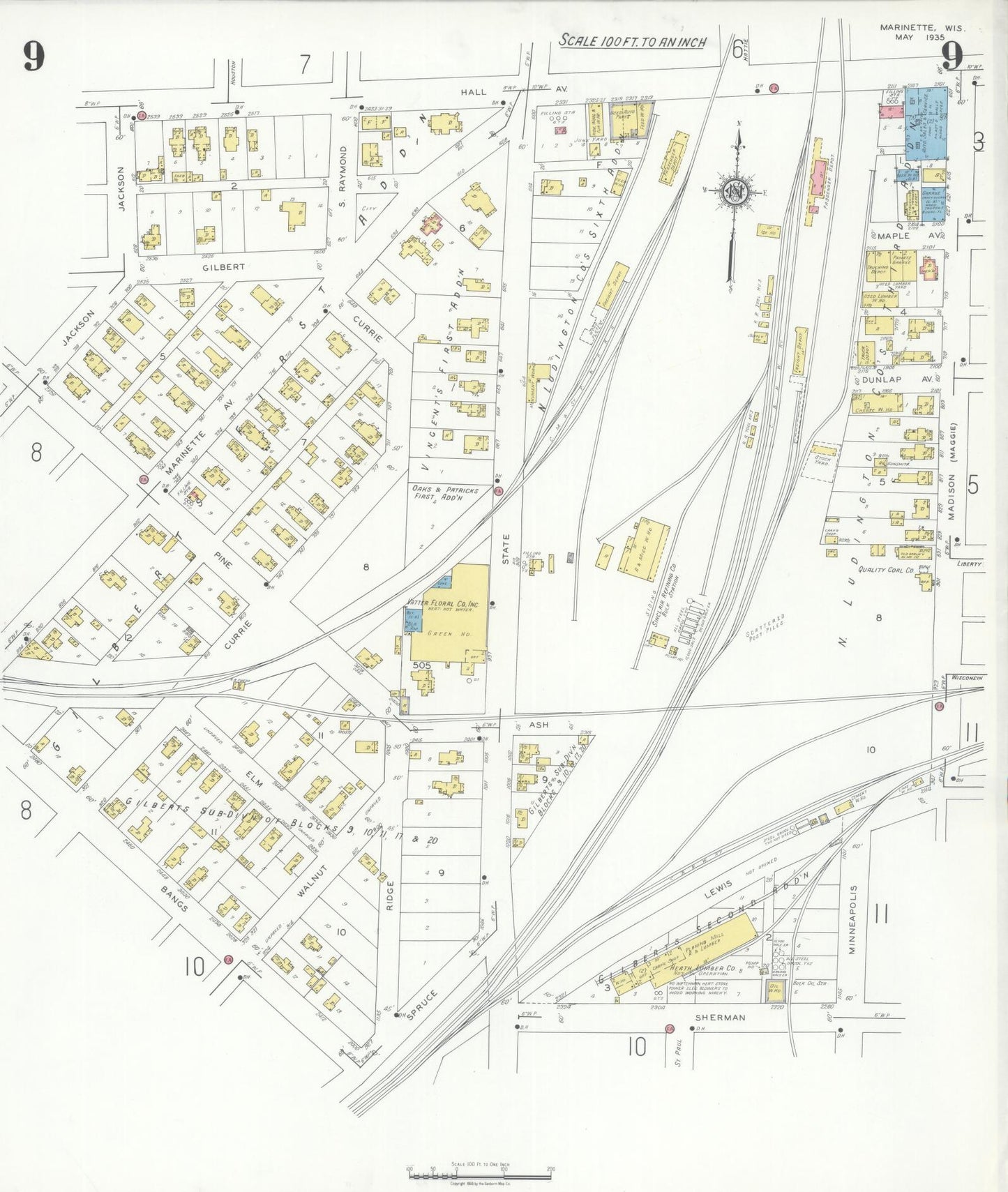 Sanborn Fire Insurance Map from Marinette, Marinette County, Wisconsin (1935), Sheet #0009 - Complete Map Set gallery image, historic Sanborn map, vintage wall art, Wisconsin Wisconsin