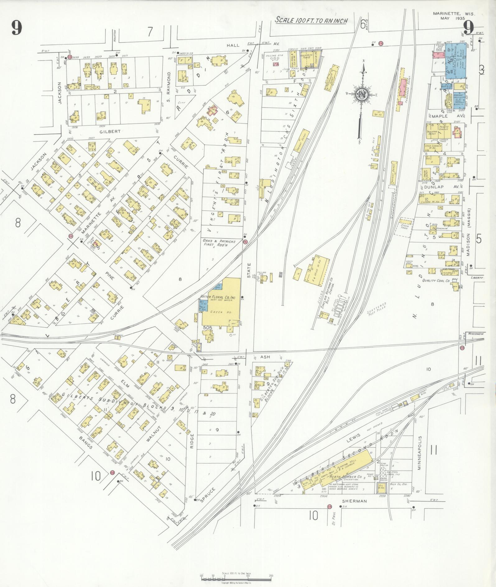 Sanborn Fire Insurance Map from Marinette, Marinette County, Wisconsin (1935), Sheet #0009 - Complete Map Set gallery image, historic Sanborn map, vintage wall art, Wisconsin Wisconsin