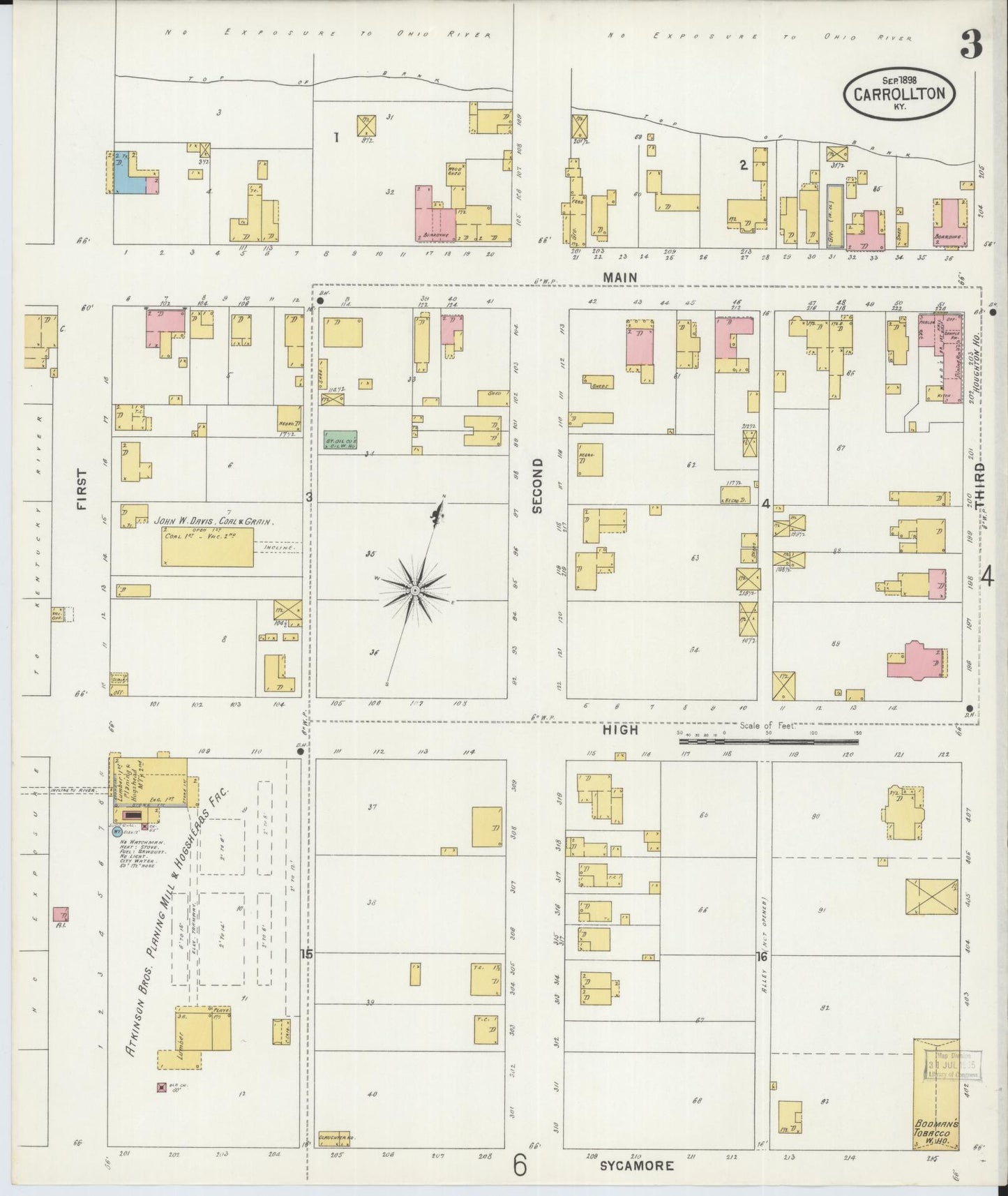 Sanborn Fire Insurance Map from Carrollton, Carroll County, Kentucky (1898), Sheet #0003 - Complete Map Set gallery image, historic Sanborn map, vintage wall art, Kentucky Kentucky