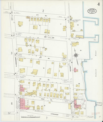 Sanborn Fire Insurance Map from Nyack, Rockland County, New York (1910), Sheet #0004 - Complete Map Set gallery image, historic Sanborn map, vintage wall art, New York New York
