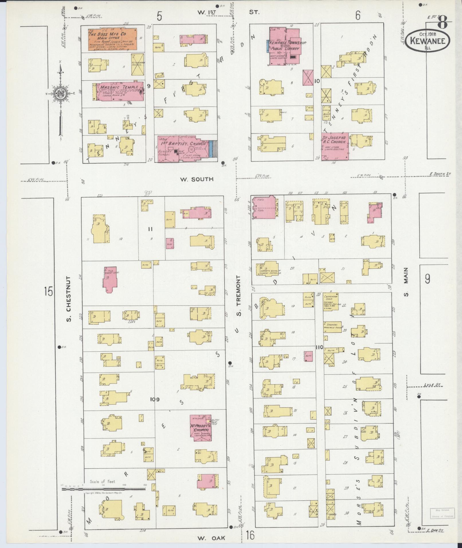Sanborn Fire Insurance Map from Kewanee, Henry County, Illinois (1918), Sheet #0008 - Historic Sanborn Fire Insurance Map Print, vintage old map wall art, antique decor, genealogy gift, Illinois Illinois map