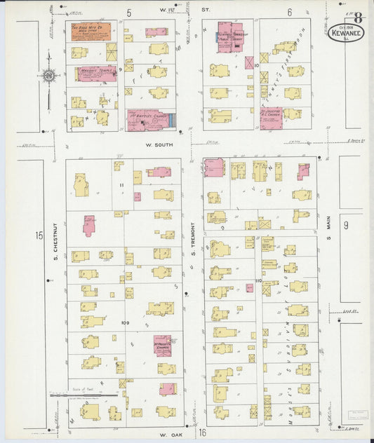 Sanborn Fire Insurance Map from Kewanee, Henry County, Illinois (1918), Sheet #0008 - Historic Sanborn Fire Insurance Map Print, vintage old map wall art, antique decor, genealogy gift, Illinois Illinois map