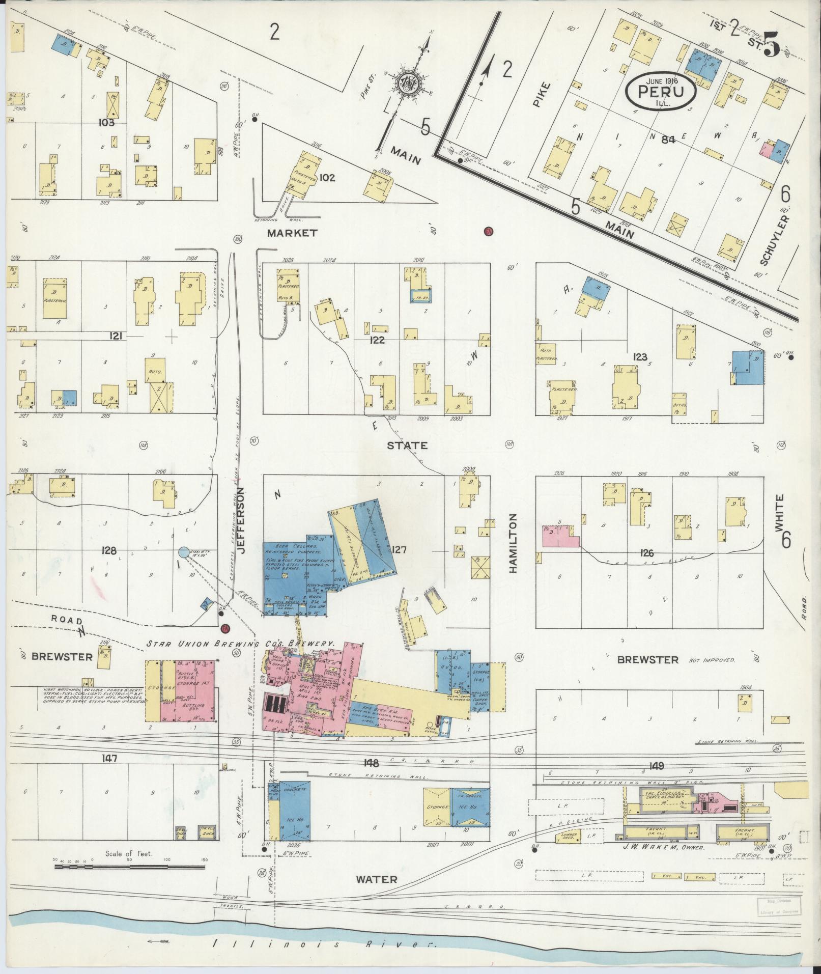 Sanborn Fire Insurance Map from Peru, La Salle County, Illinois (1916), Sheet #0005 - Complete Map Set gallery image, historic Sanborn map, vintage wall art, Illinois Illinois