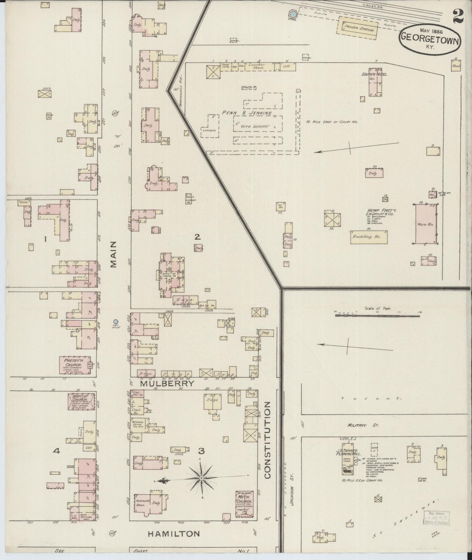 Sanborn Fire Insurance Map from Georgetown, Scott County, Kentucky (1886), Sheet #0002 - Complete Map Set gallery image, historic Sanborn map, vintage wall art, Kentucky Kentucky