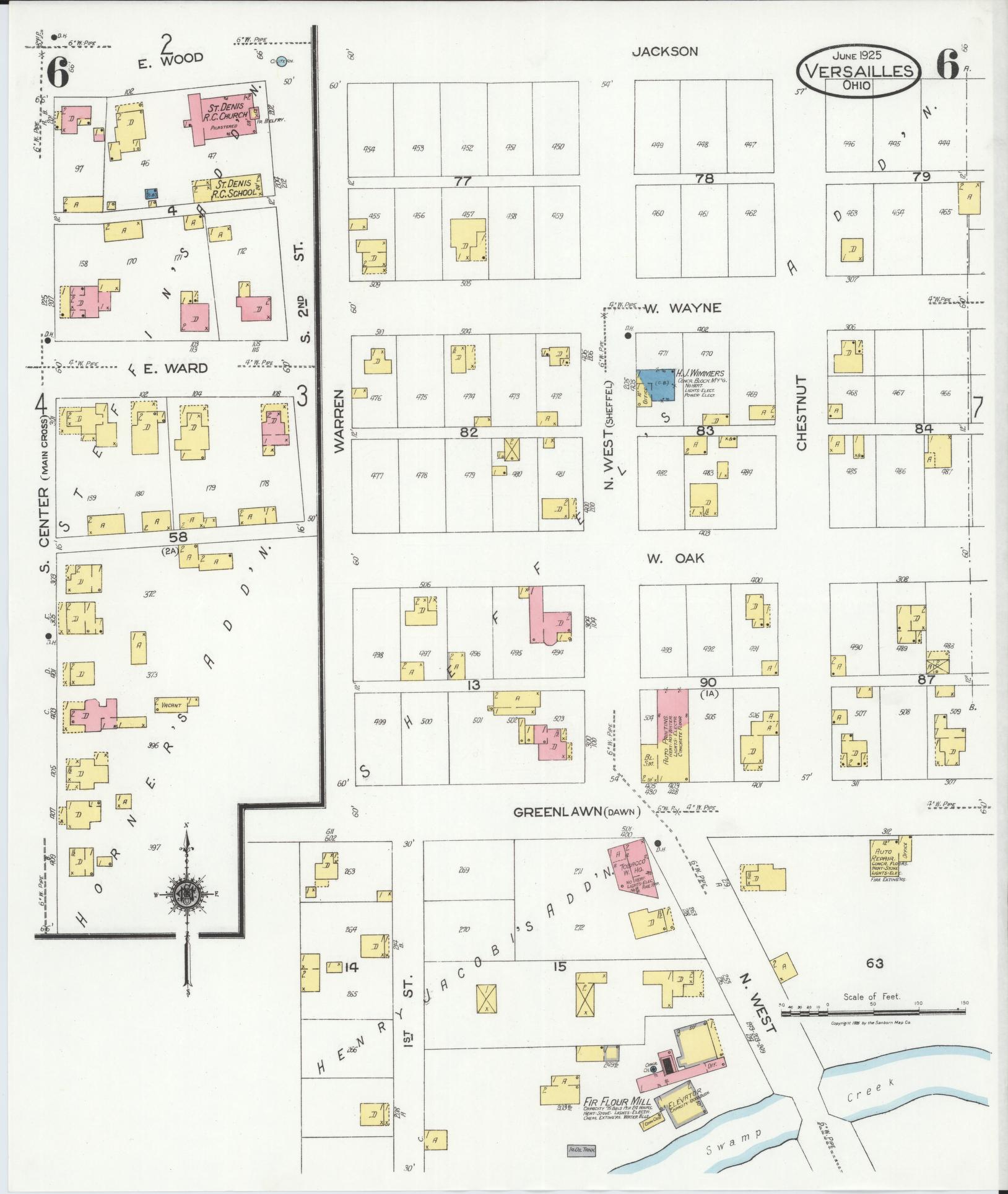 Sanborn Fire Insurance Map from Versailles, Darke County, Ohio (1925), Sheet #0006 - Complete Map Set gallery image, historic Sanborn map, vintage wall art, Ohio Ohio