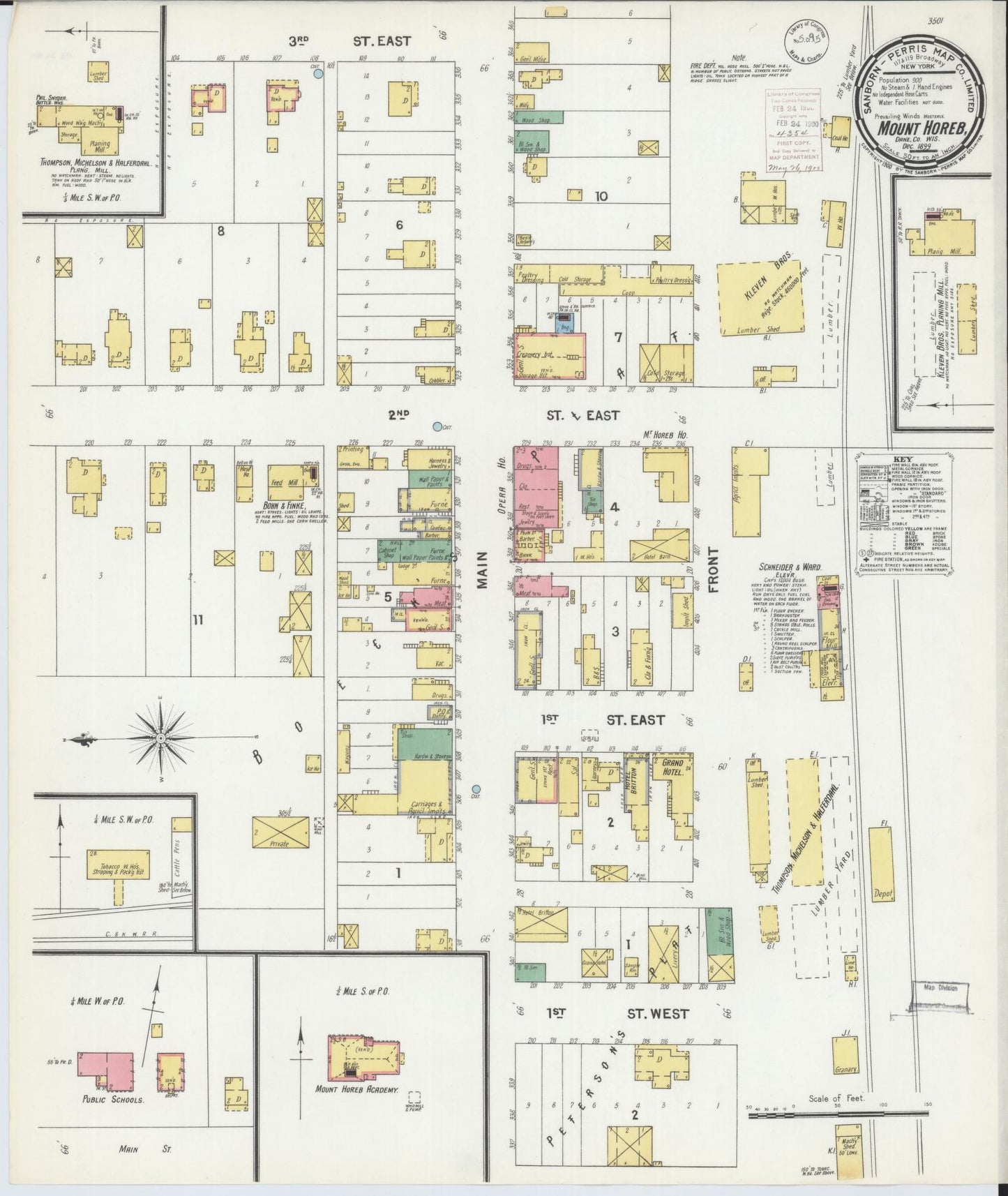 Sanborn Fire Insurance Map from Mount Horeb, Dane County, Wisconsin (1899), Sheet #0001 - Historic Sanborn Fire Insurance Map Print, vintage old map wall art, antique decor, genealogy gift, Wisconsin Wisconsin map