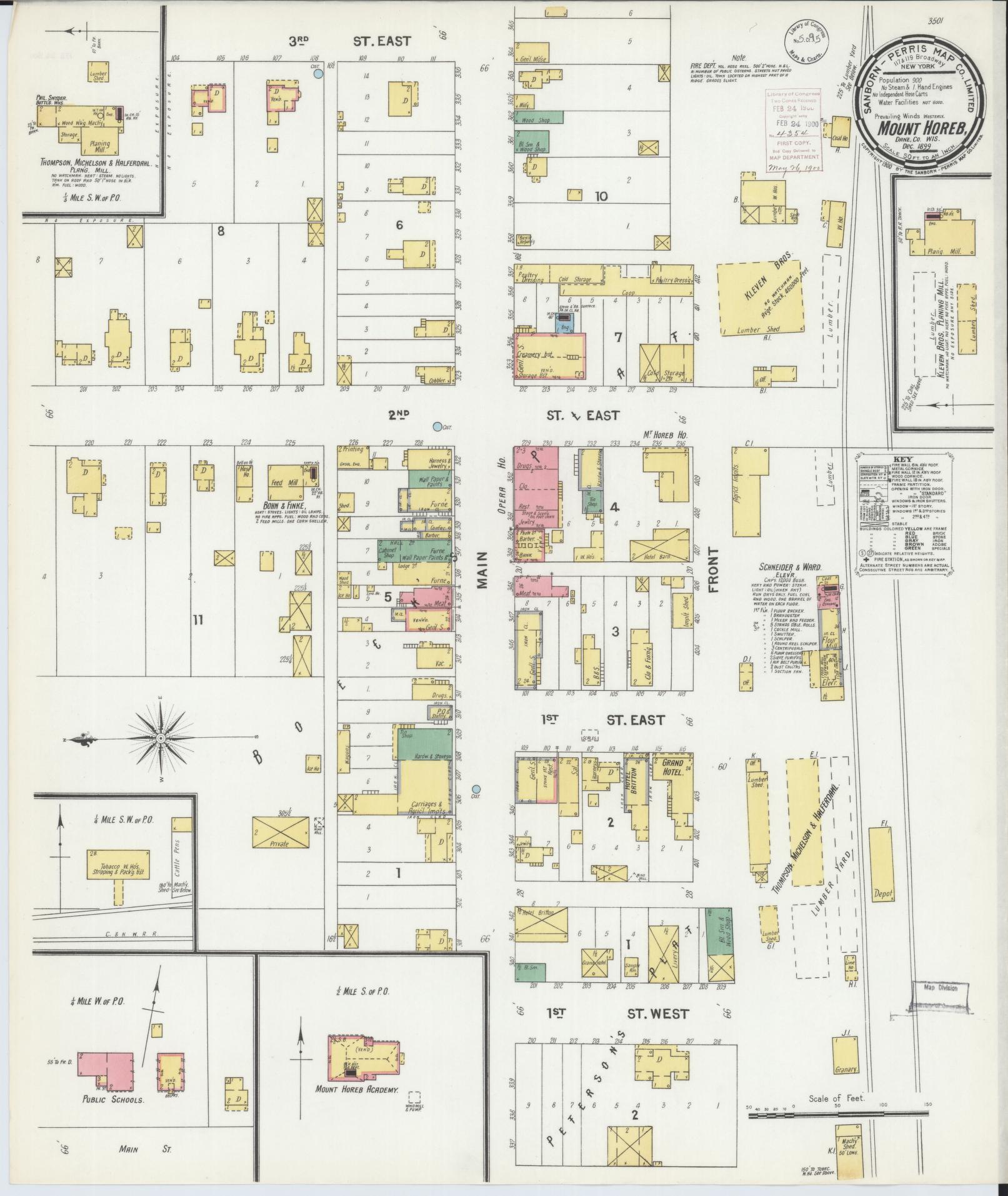 Sanborn Fire Insurance Map from Mount Horeb, Dane County, Wisconsin (1899), Sheet #0001 - Historic Sanborn Fire Insurance Map Print, vintage old map wall art, antique decor, genealogy gift, Wisconsin Wisconsin map