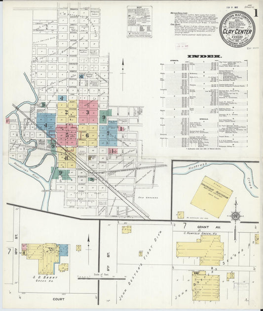 Sanborn Fire Insurance Map from Clay Center, Clay County, Kansas (1911), Sheet #0001 - Historic Sanborn Fire Insurance Map Print, vintage old map wall art, antique decor, genealogy gift, Kansas Kansas map