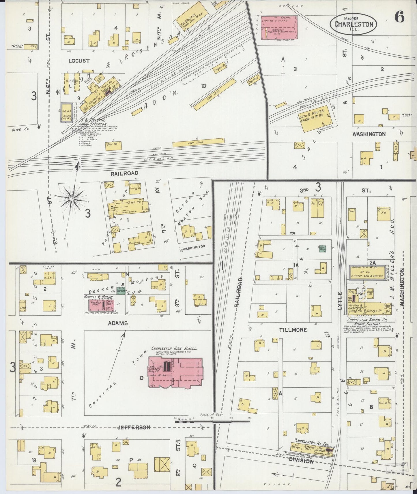 Sanborn Fire Insurance Map from Charleston, Coles County, Illinois (1902), Sheet #0006 - Historic Sanborn Fire Insurance Map Print, vintage old map wall art, antique decor, genealogy gift, Illinois Illinois map