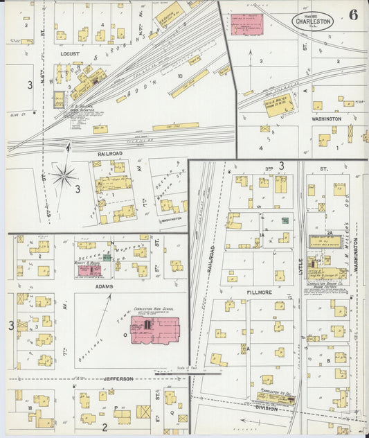 Sanborn Fire Insurance Map from Charleston, Coles County, Illinois (1902), Sheet #0006 - Historic Sanborn Fire Insurance Map Print, vintage old map wall art, antique decor, genealogy gift, Illinois Illinois map