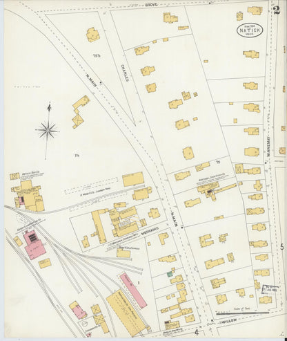 Sanborn Fire Insurance Map from Natick, Middlesex County, Massachusetts (1904), Sheet #0002 - Historic Sanborn Fire Insurance Map Print, vintage old map wall art, antique decor, genealogy gift, Massachusetts Massachusetts map