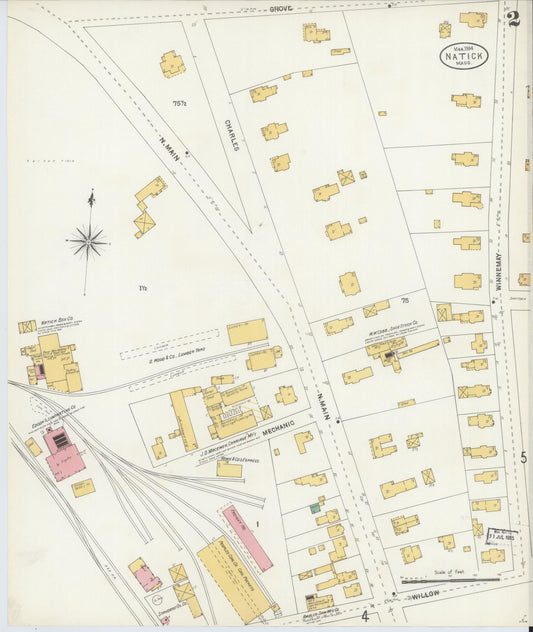 Sanborn Fire Insurance Map from Natick, Middlesex County, Massachusetts (1904), Sheet #0002 - Historic Sanborn Fire Insurance Map Print, vintage old map wall art, antique decor, genealogy gift, Massachusetts Massachusetts map