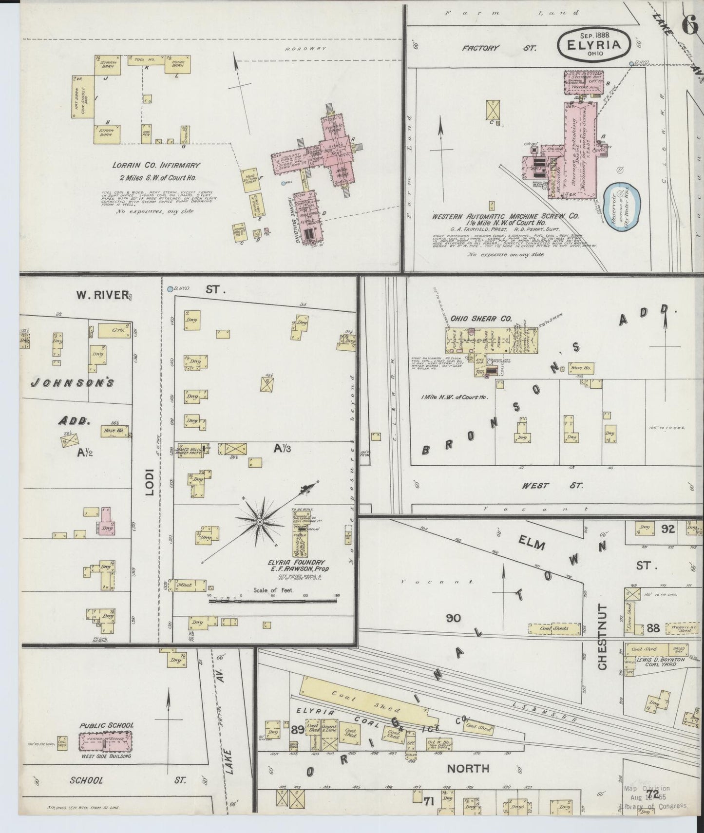 Sanborn Fire Insurance Map from Elyria, Lorain County, Ohio (1888), Sheet #0006 - Historic Sanborn Fire Insurance Map Print, vintage old map wall art, antique decor, genealogy gift, Ohio Ohio map