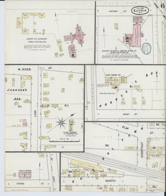 Sanborn Fire Insurance Map from Elyria, Lorain County, Ohio (1888), Sheet #0006 - Historic Sanborn Fire Insurance Map Print, vintage old map wall art, antique decor, genealogy gift, Ohio Ohio map