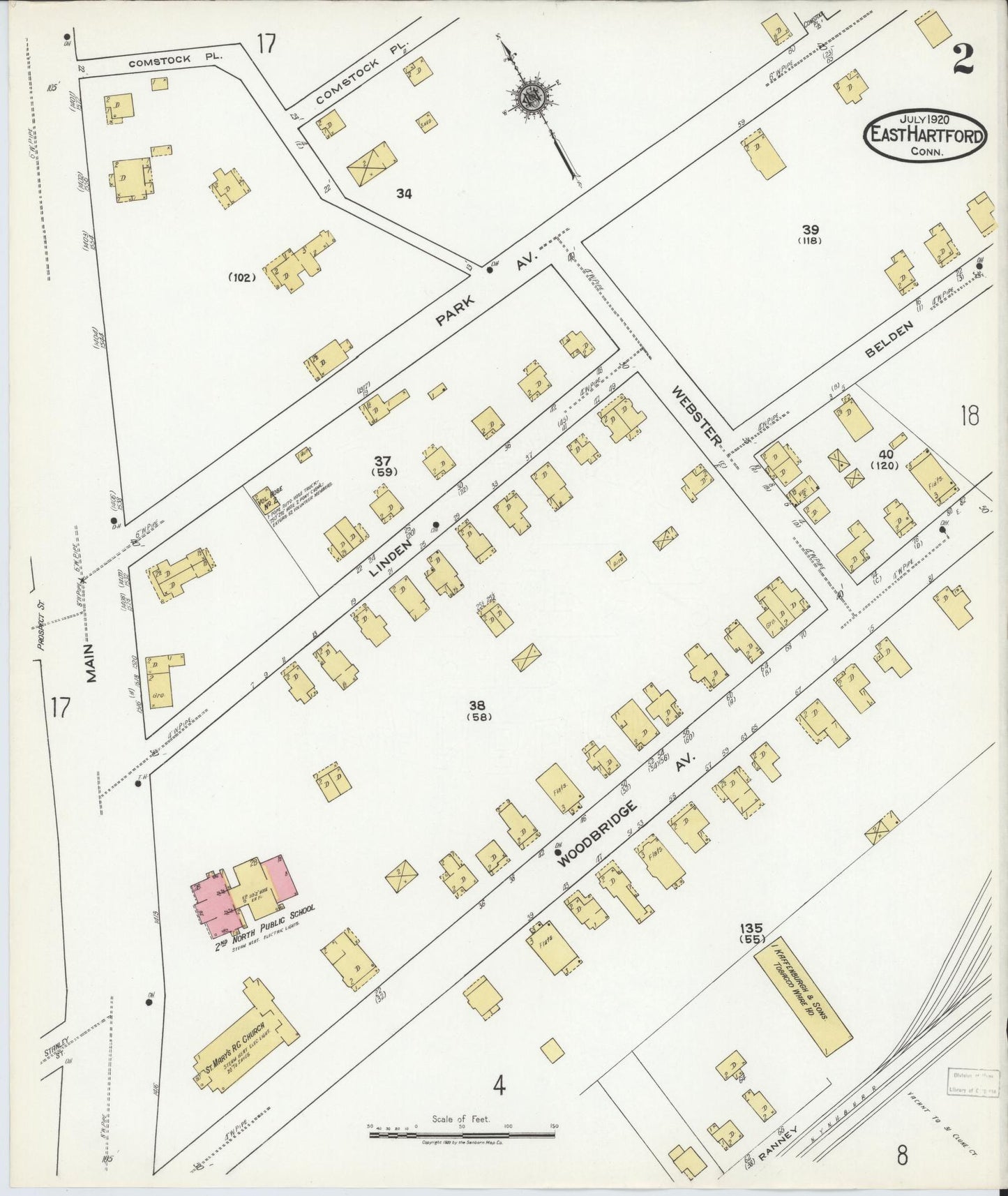 Sanborn Fire Insurance Map from East Hartford, Hartford County, Connecticut (1920), Sheet #0002 - Historic Sanborn Fire Insurance Map Print, vintage old map wall art, antique decor, genealogy gift, Connecticut Connecticut map