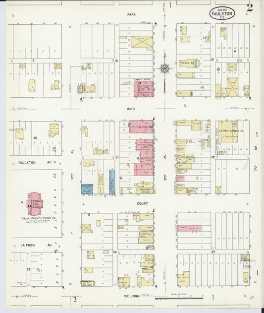 Sanborn Fire Insurance Map from Faulkton, Faulk County, South Dakota (1912), Sheet #0002 - Historic Sanborn Fire Insurance Map Print, vintage old map wall art, antique decor, genealogy gift, South Dakota South Dakota map