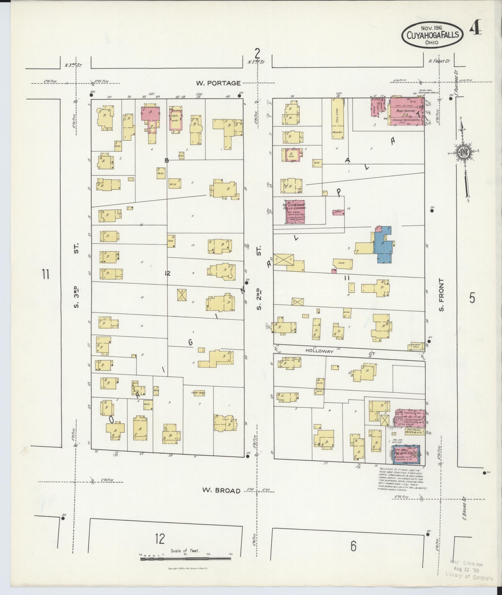 Sanborn Fire Insurance Map from Cuyahoga Falls, Summit County, Ohio (1916), Sheet #0004 - Historic Sanborn Fire Insurance Map Print, vintage old map wall art, antique decor, genealogy gift, Ohio Ohio map