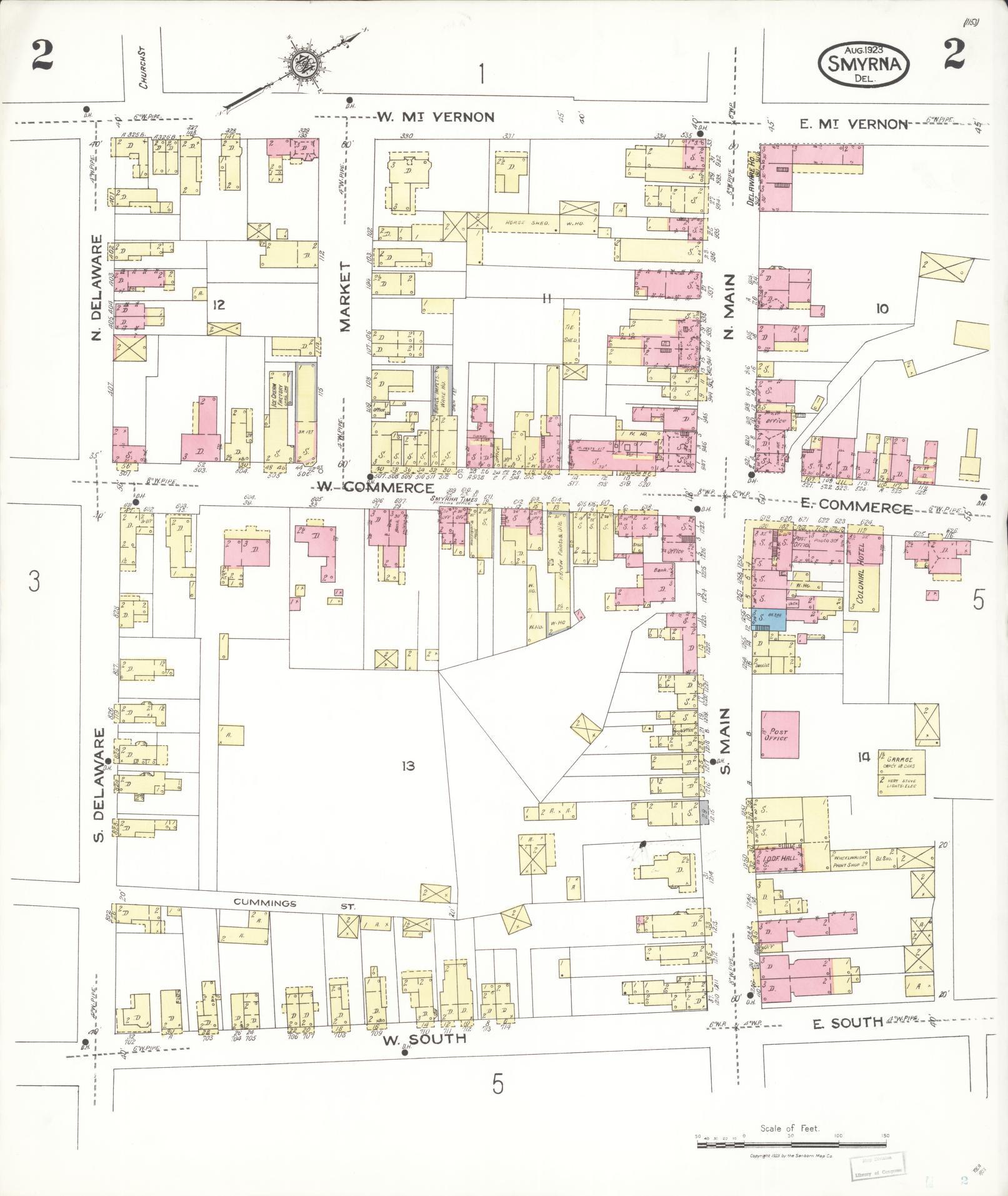 Sanborn Fire Insurance Map from Smyrna, Kent County, Delaware (1923), Sheet #0002 - Complete Map Set gallery image, historic Sanborn map, vintage wall art, Delaware Delaware