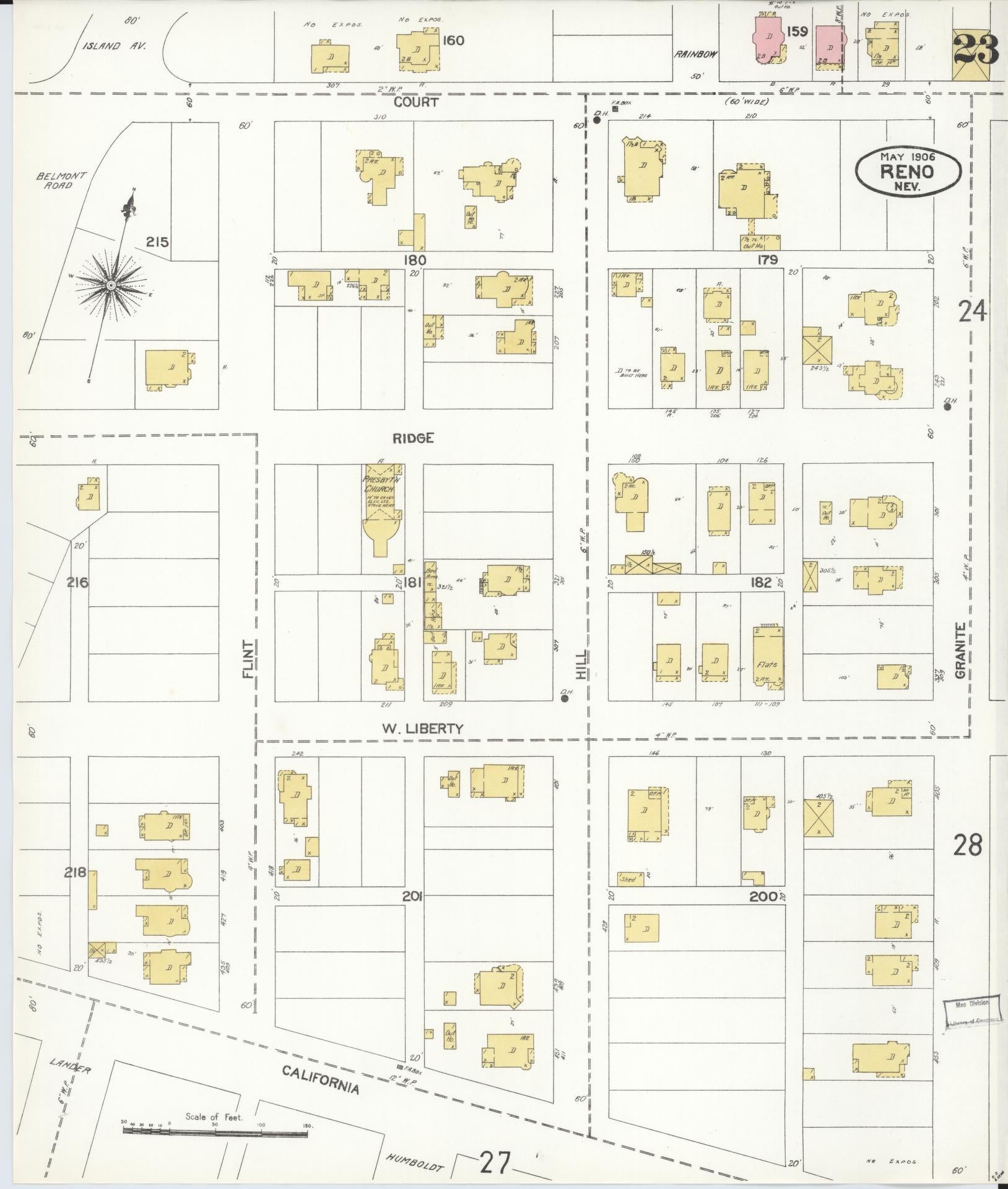 Sanborn Fire Insurance Map from Reno, Washoe County, Nevada (1906), Sheet #0023 - Historic Sanborn Fire Insurance Map Print, vintage old map wall art, antique decor, genealogy gift, Nevada Nevada map