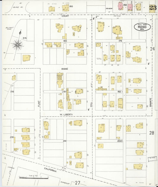 Sanborn Fire Insurance Map from Reno, Washoe County, Nevada (1906), Sheet #0023 - Historic Sanborn Fire Insurance Map Print, vintage old map wall art, antique decor, genealogy gift, Nevada Nevada map